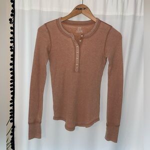 Aerie waffle knit Henley thermal long sleeve top women’s XXS distressed button
